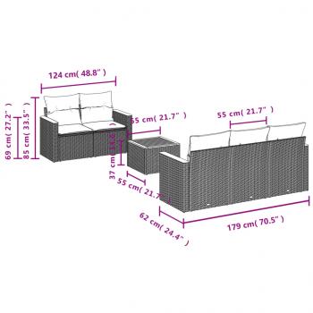 6-tlg. Garten-Sofagarnitur mit Kissen Grau Poly Rattan