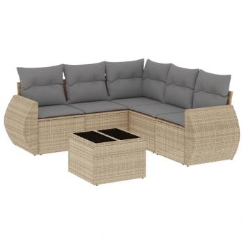 6-tlg. Garten-Sofagarnitur mit Kissen Beige Poly Rattan