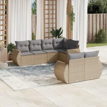 ARDEBO.de - 7-tlg. Garten-Sofagarnitur mit Kissen Beige Poly Rattan