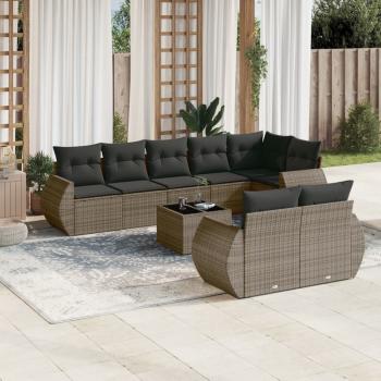 ARDEBO.de - 9-tlg. Garten-Sofagarnitur mit Kissen Grau Poly Rattan