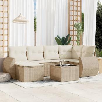 ARDEBO.de - 7-tlg. Garten-Sofagarnitur mit Kissen Beige Poly Rattan