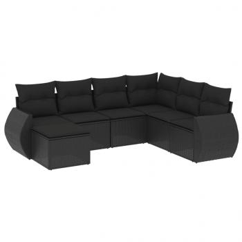 7-tlg. Garten-Sofagarnitur mit Kissen Schwarz Poly Rattan