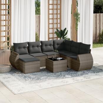 ARDEBO.de - 8-tlg. Garten-Sofagarnitur mit Kissen Grau Poly Rattan