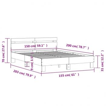 Bettgestell mit Kopfteil Grau Sonoma 150x200 cm Holzwerkstoff