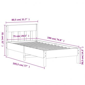 Massivholzbett ohne Matratze Weiß 75x190 cm Kiefernholz