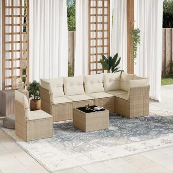 ARDEBO.de - 7-tlg. Garten-Sofagarnitur mit Kissen Beige Poly Rattan