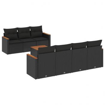 8-tlg. Garten-Sofagarnitur mit Kissen Schwarz Poly Rattan