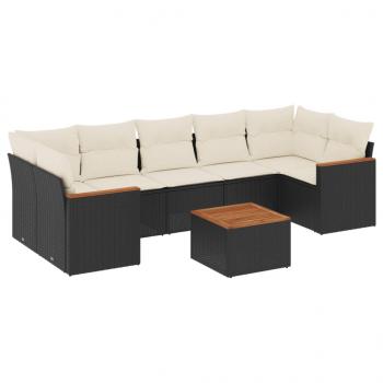 8-tlg. Garten-Sofagarnitur mit Kissen Schwarz Poly Rattan