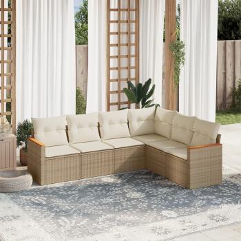 ARDEBO.de - 6-tlg. Garten-Sofagarnitur mit Kissen Beige Poly Rattan