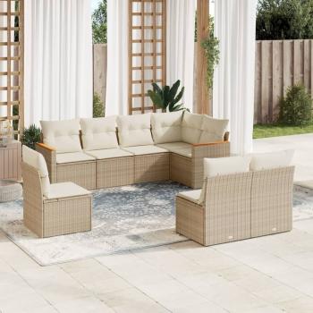 ARDEBO.de - 8-tlg. Garten-Sofagarnitur mit Kissen Beige Poly Rattan