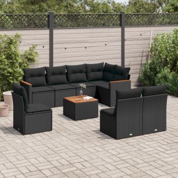 ARDEBO.de - 9-tlg. Garten-Sofagarnitur mit Kissen Schwarz Poly Rattan