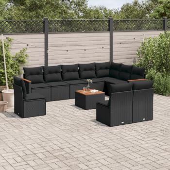 ARDEBO.de - 11-tlg. Garten-Sofagarnitur mit Kissen Schwarz Poly Rattan