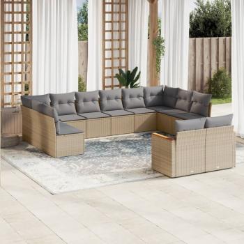 ARDEBO.de - 12-tlg. Garten-Sofagarnitur mit Kissen Beige Poly Rattan