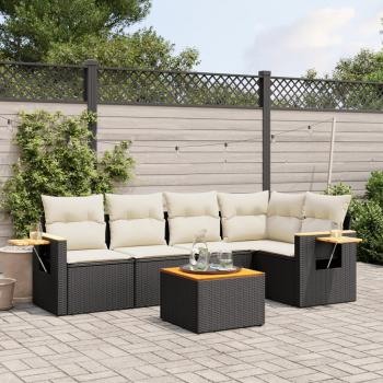 ARDEBO.de - 6-tlg. Garten-Sofagarnitur mit Kissen Schwarz Poly Rattan