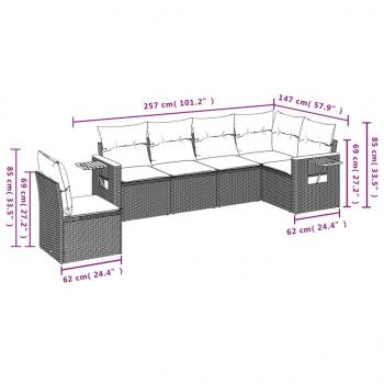 6-tlg. Garten-Sofagarnitur mit Kissen Grau Poly Rattan