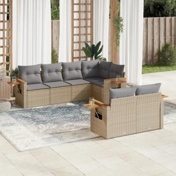 ARDEBO.de - 7-tlg. Garten-Sofagarnitur mit Kissen Grau Poly Rattan