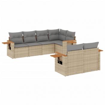 7-tlg. Garten-Sofagarnitur mit Kissen Grau Poly Rattan