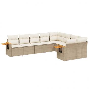 9-tlg. Garten-Sofagarnitur mit Kissen Beige Poly Rattan