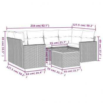 7-tlg. Garten-Sofagarnitur mit Kissen Schwarz Poly Rattan