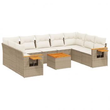 10-tlg. Garten-Sofagarnitur mit Kissen Beige Poly Rattan