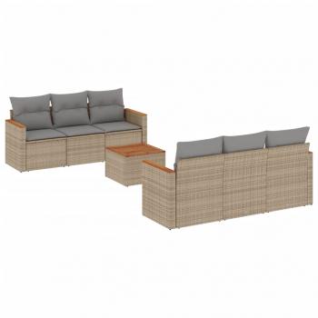 7-tlg. Garten-Sofagarnitur mit Kissen Beige Poly Rattan