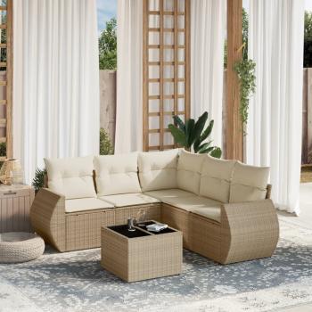 ARDEBO.de - 6-tlg. Garten-Sofagarnitur mit Kissen Beige Poly Rattan