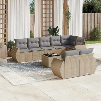 ARDEBO.de - 9-tlg. Garten-Sofagarnitur mit Kissen Beige Poly Rattan