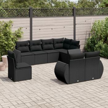 ARDEBO.de - 8-tlg. Garten-Sofagarnitur mit Kissen Schwarz Poly Rattan