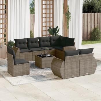 ARDEBO.de - 9-tlg. Garten-Sofagarnitur mit Kissen Grau Poly Rattan