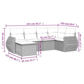 6-tlg. Garten-Sofagarnitur mit Kissen Schwarz Poly Rattan