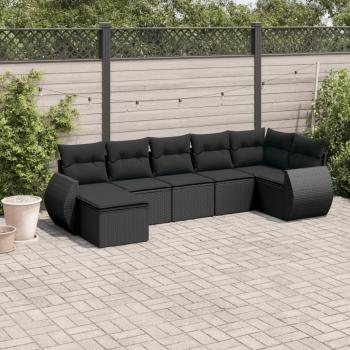 ARDEBO.de - 7-tlg. Garten-Sofagarnitur mit Kissen Schwarz Poly Rattan