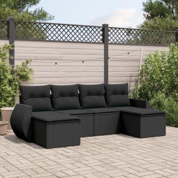 ARDEBO.de - 6-tlg. Garten-Sofagarnitur mit Kissen Schwarz Poly Rattan