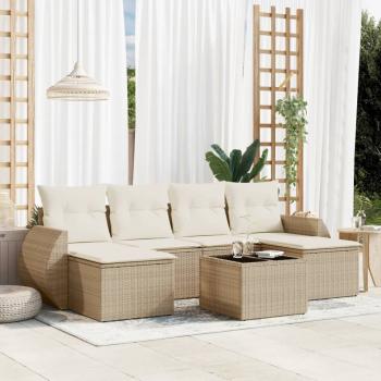 ARDEBO.de - 7-tlg. Garten-Sofagarnitur mit Kissen Beige Poly Rattan