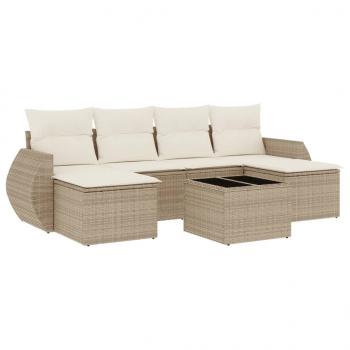 7-tlg. Garten-Sofagarnitur mit Kissen Beige Poly Rattan