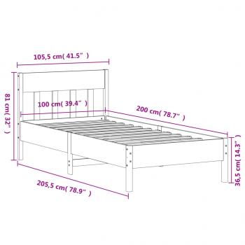 Massivholzbett ohne Matratze Weiß 100x200 cm Kiefernholz