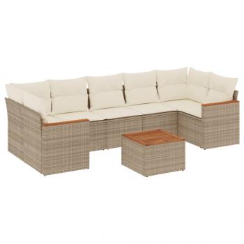 8-tlg. Garten-Sofagarnitur mit Kissen Beige Poly Rattan