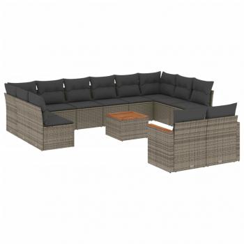 13-tlg. Garten-Sofagarnitur mit Kissen Grau Poly Rattan