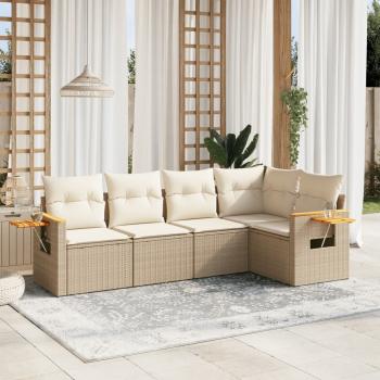 ARDEBO.de - 5-tlg. Garten-Sofagarnitur mit Kissen Beige Poly Rattan