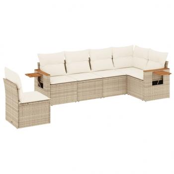 6-tlg. Garten-Sofagarnitur mit Kissen Beige Poly Rattan