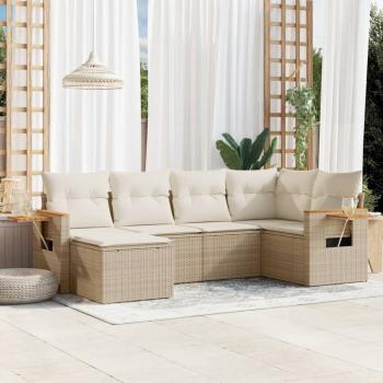 ARDEBO.de - 6-tlg. Garten-Sofagarnitur mit Kissen Beige Poly Rattan