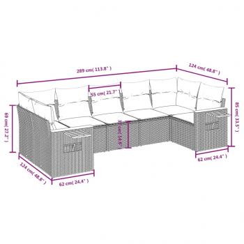 7-tlg. Garten-Sofagarnitur mit Kissen Schwarz Poly Rattan