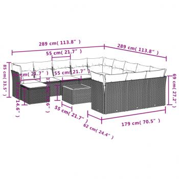 13-tlg. Garten-Sofagarnitur mit Kissen Grau Poly Rattan