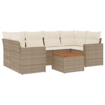 7-tlg. Garten-Sofagarnitur mit Kissen Beige Poly Rattan