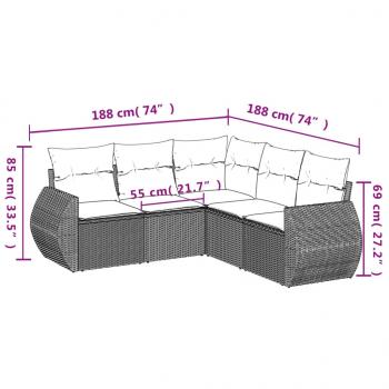 5-tlg. Garten-Sofagarnitur mit Kissen Beige Poly Rattan