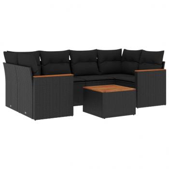 7-tlg. Garten-Sofagarnitur mit Kissen Schwarz Poly Rattan