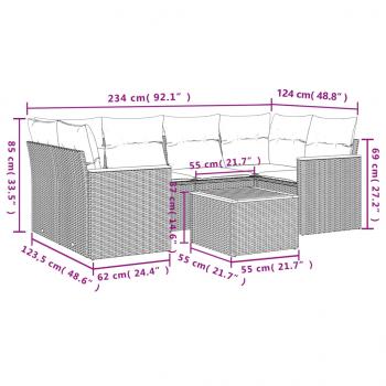 7-tlg. Garten-Sofagarnitur mit Kissen Schwarz Poly Rattan