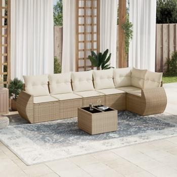 ARDEBO.de - 7-tlg. Garten-Sofagarnitur mit Kissen Beige Poly Rattan