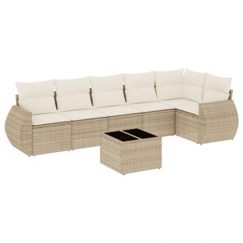 7-tlg. Garten-Sofagarnitur mit Kissen Beige Poly Rattan