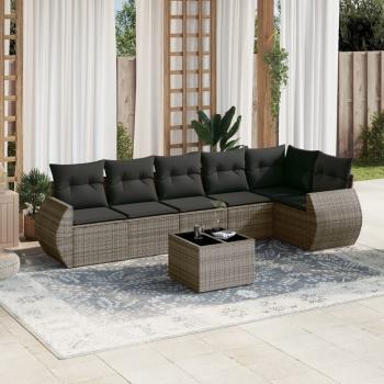 ARDEBO.de - 7-tlg. Garten-Sofagarnitur mit Kissen Grau Poly Rattan