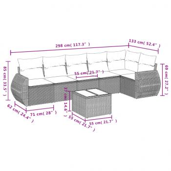 7-tlg. Garten-Sofagarnitur mit Kissen Grau Poly Rattan